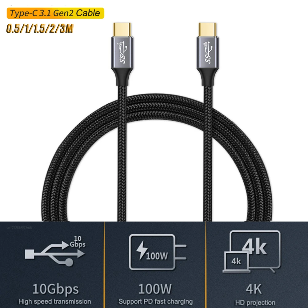 Кабель TYPE-C USB 3,1 Gen2 10 Гб 4K 5A 100 Вт, зарядное устройство, шнур, кабель для быстрой зарядки, кабель USB C для синхронизации данных для Macbook, сотового телефона