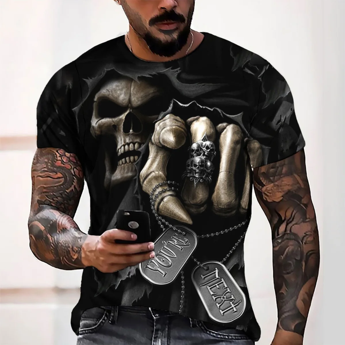 

3D Printed Men's T Shirts Skeleton Streetwear Hip Hop Trend Oversized Personality Punk Tops Harajuku Casual Tops T Shirts Brand