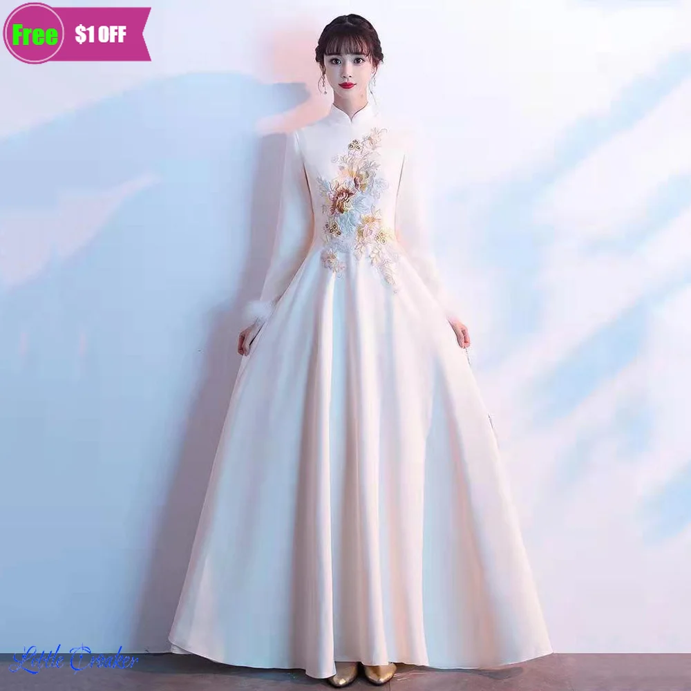 

Party Evening Long Gown Retro Slim Dress Marriage Chinese Style Wedding Winter Qipao Cheongsam Dress Lady Clothes Formal Gown