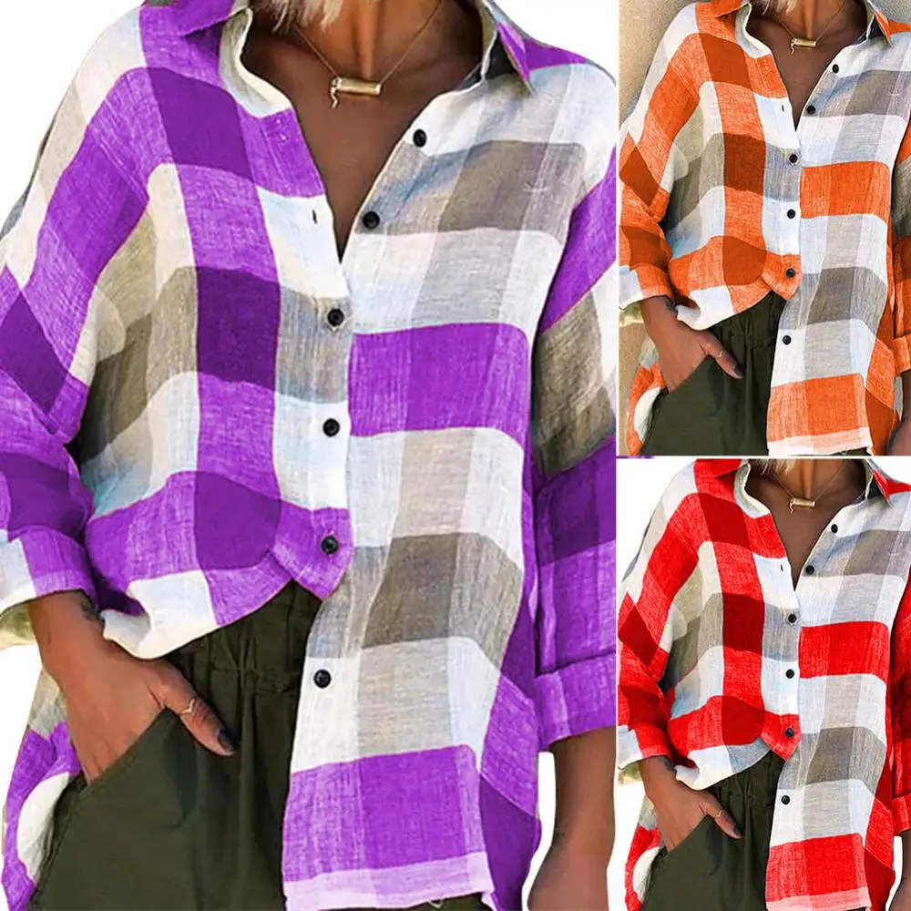 

Plaid Blouse Newest Fashion Checkered Casual Long Sleeve Shirt Single-breasted Woman Female Lady Buttons Top Clothing Plus Size