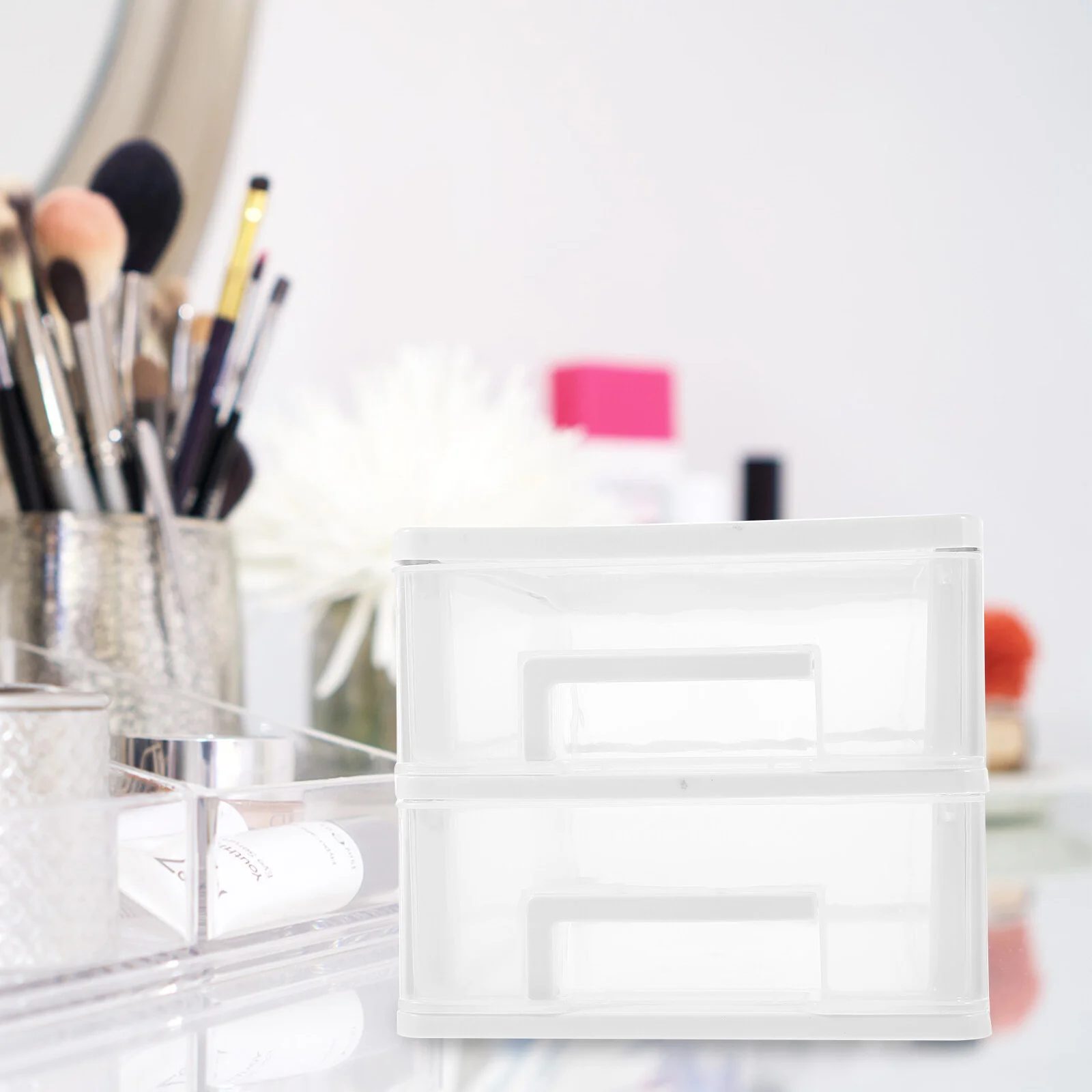 

Organizer Stationery Bathroom Clear Makeup Office Tabletop Desktop Storage Drawers Plastic Decorative Holder