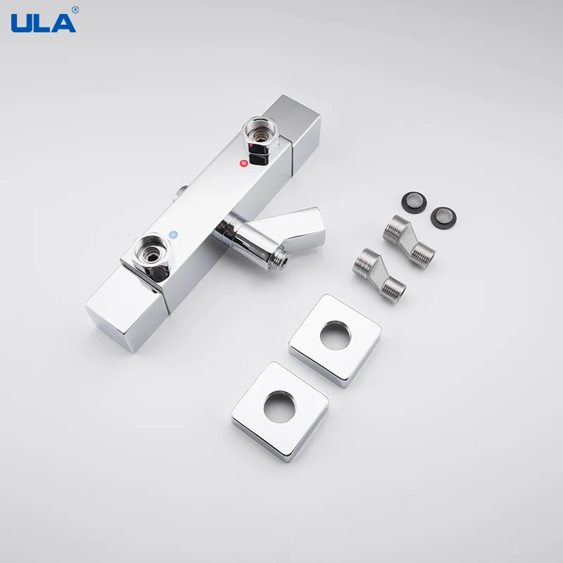 

ULA Thermostatic Shower Faucets Square Round Bathroom Thermostatic Mixer Tap Hot Cold Bathroom Mixer Mixing Valve Bathtub Faucet