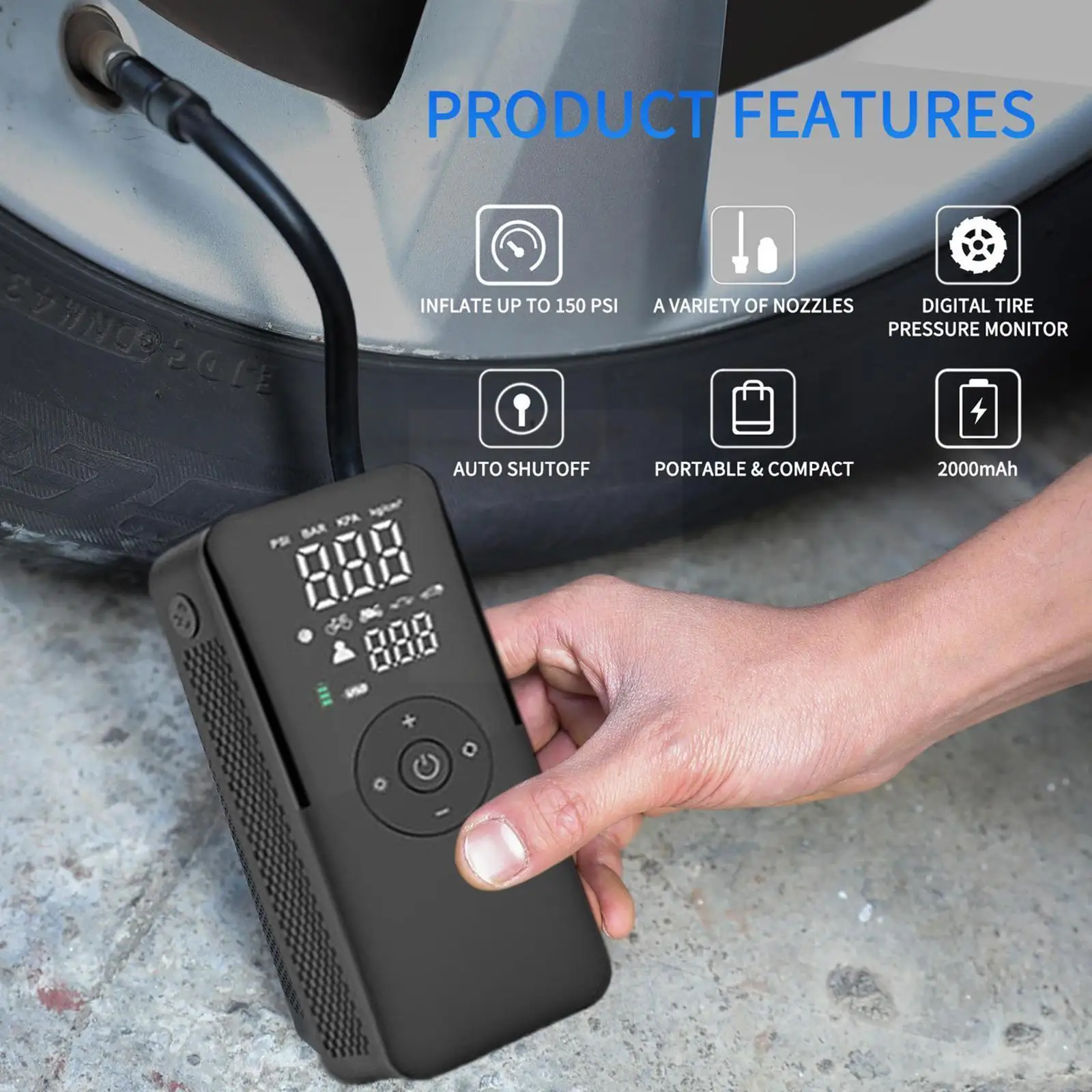 

90PSI 3 In 1 Car Electrical Air Pump With LED Lamp Wireless Tire Inflatable Pump Portable For Boat Bicycle Motorcycle Mattr K8K4