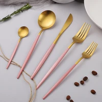 20pcs pink gold tableware stainless steel matte cutlery combination dinnerware set spoon fork knife kitchen utensil flatware set