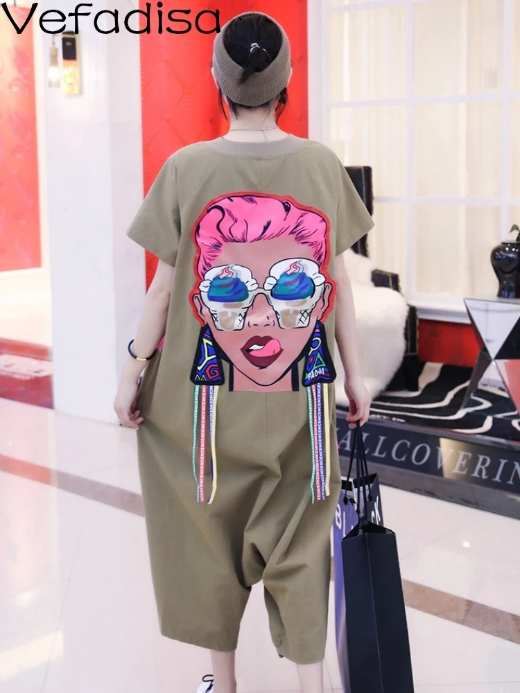 

Vefadisa 2023 Summer New Women Casual Pink Jumpsuit Women Pants Oversized Loose Fit Personalized Girl Hip-hop Jumpsuit ZY1809