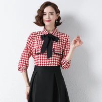 women black red houndstooth shirts smart casual turn down collar long sleeve single breasted top ladies outfits autumn spring