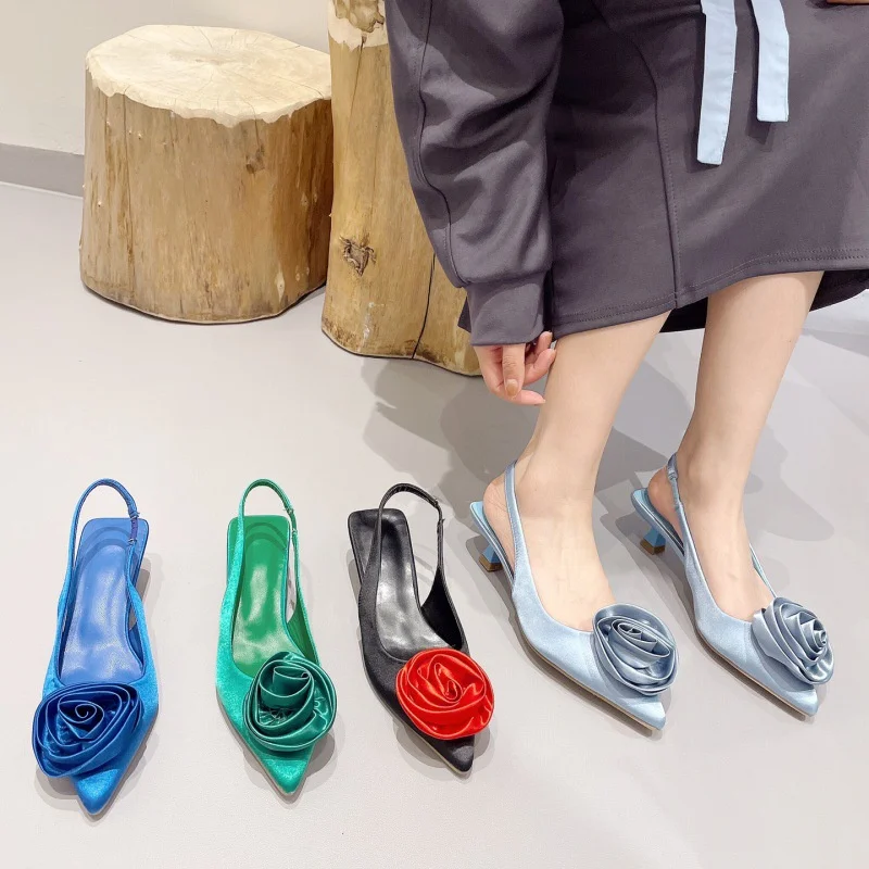 Women's Sandals Summer Casual Solid Color Pointed Toe Flower Decoration Female Footwear Outdoor Concise Ladies Shoes On Offer