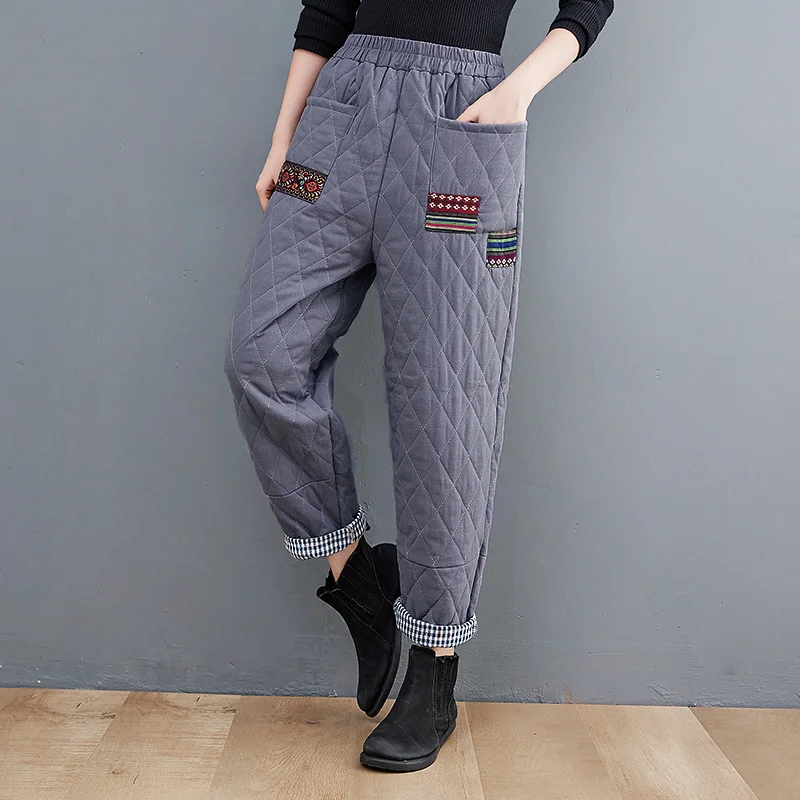 

Шаровары женские утепленные с высокой талией, Модные Винтажные простые повседневные брюки с хлопковой подкладкой в стиле пэчворк, Осень-зима