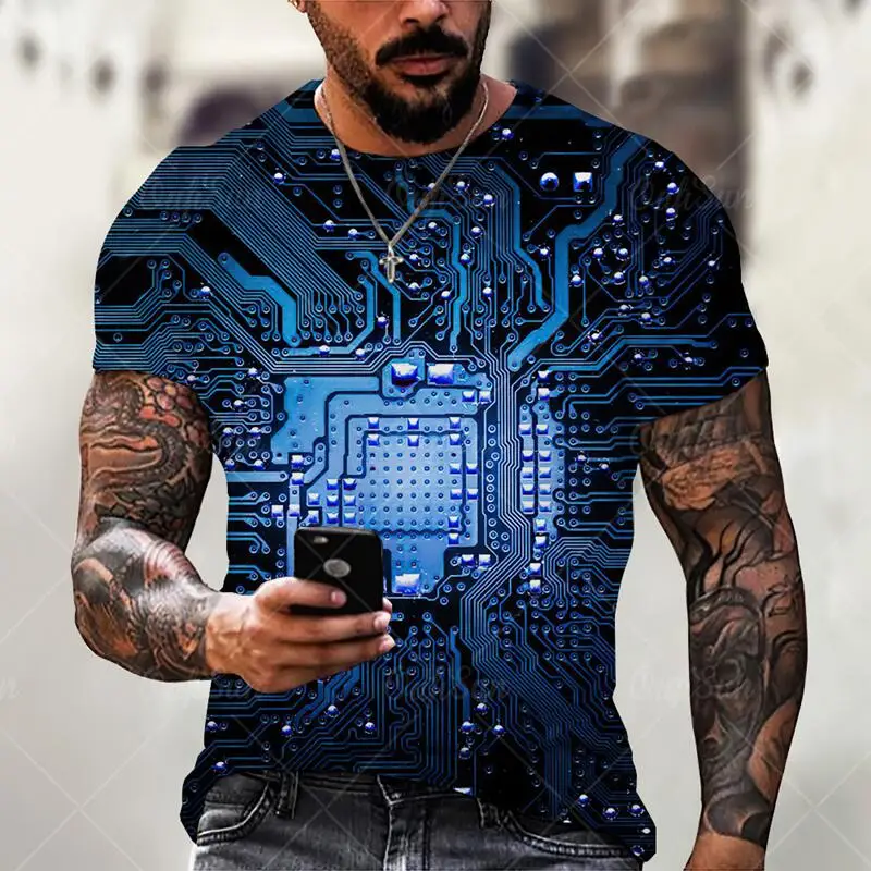 

2022 Summer 3D Printed Short Sleeve T-Shirt Creative Chip Elektronische Men's Casual Fashion Plus Size Shirt Circuit Board