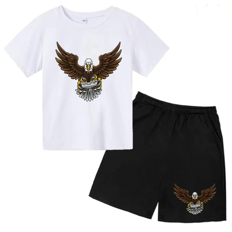 Children's T-shirt Fun Fashion Trend Animal Eagle Baby Cartoon Anime Shorts Sportswear Boys Girls Summer Charming Casual Clothin