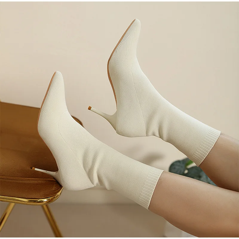 

Женская обувь, эластичные тканевые носки, зимние сапоги, зимние сапоги до середины икры, привлекательные женские туфли на высоком каблуке с ...