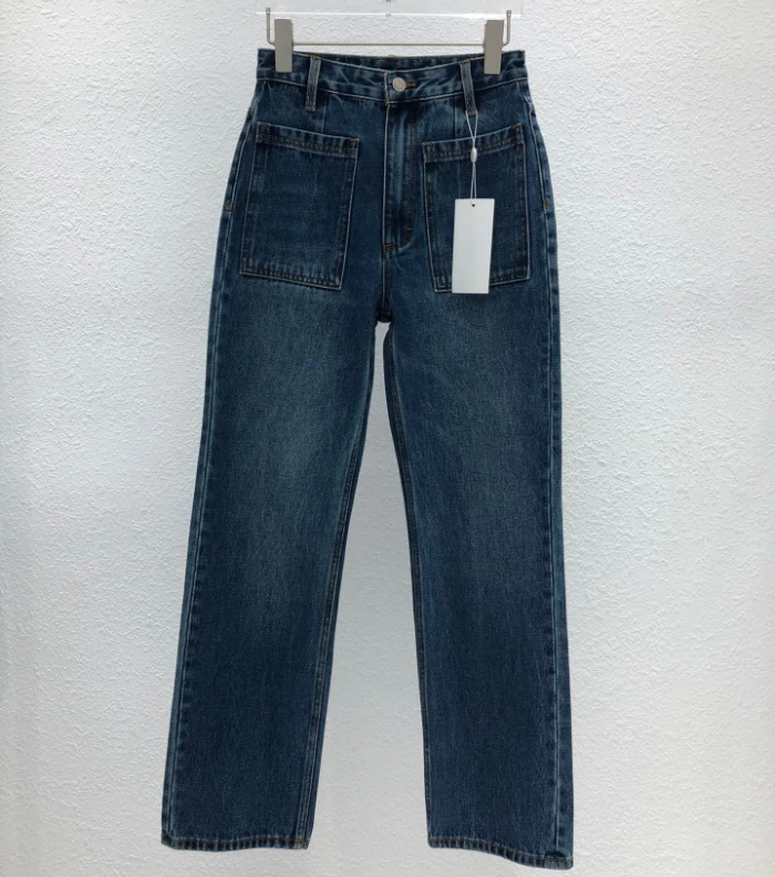 

119267 Brand Luxury Design Autumn Winter Women Pants Fashion Classic Casual Versatile High Waist Pocket Trim Straight Jeans M6