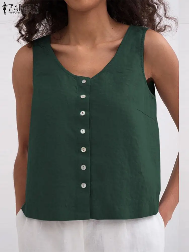 Лето 2024 топы ZANZEA женская элегантная офисная блузка без рукавов винтажные