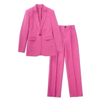 new 2022 fuchsia coats blazer women set spring office lady casual long sleeve button jacket loose streetwear female blazer mujer
