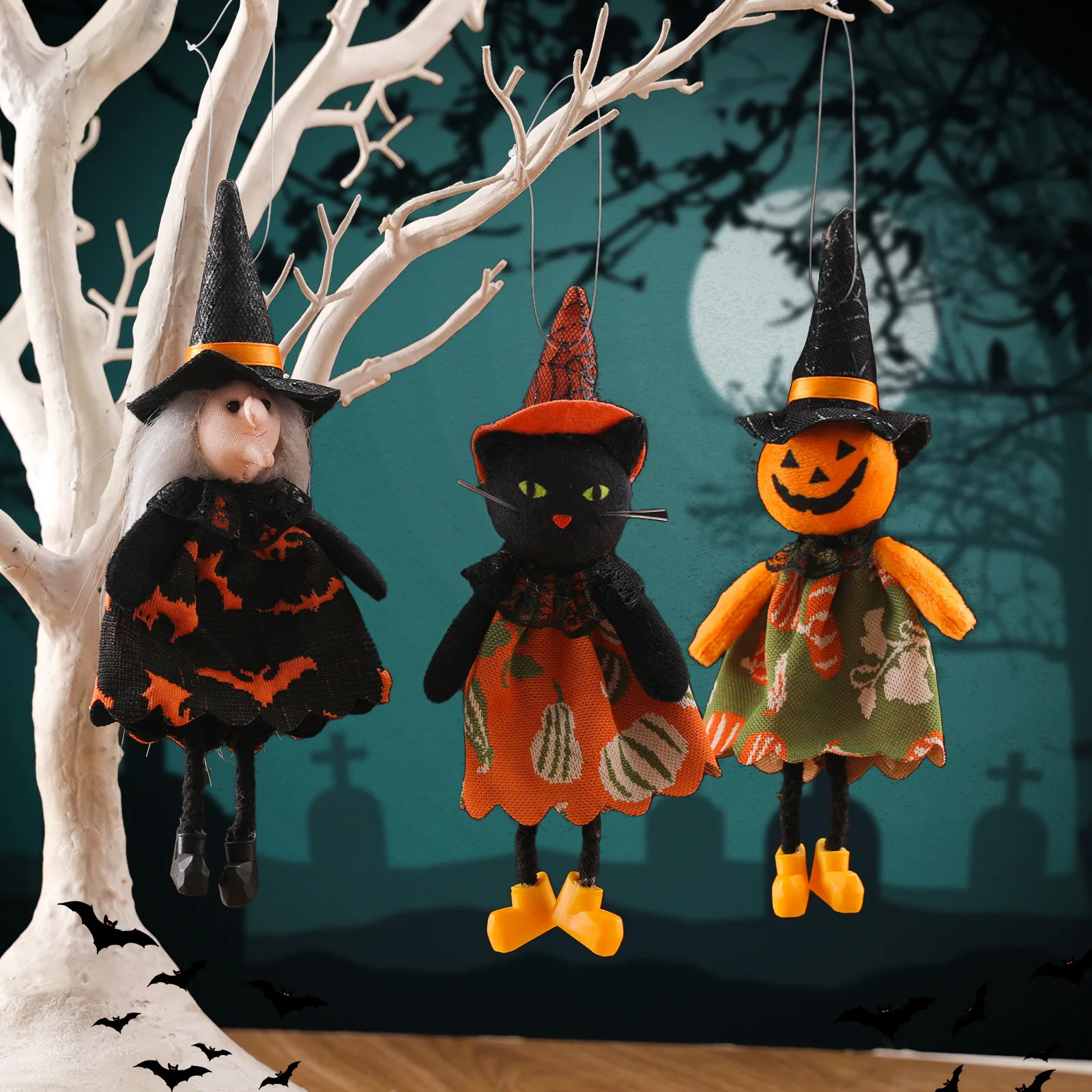 

Halloween Hanging Ghost Decor Outdoor,Pumpkin Witch Tree Ornaments,Cute Straw Windsock Pendant Home Indoor Decor Yard Patio Lawn