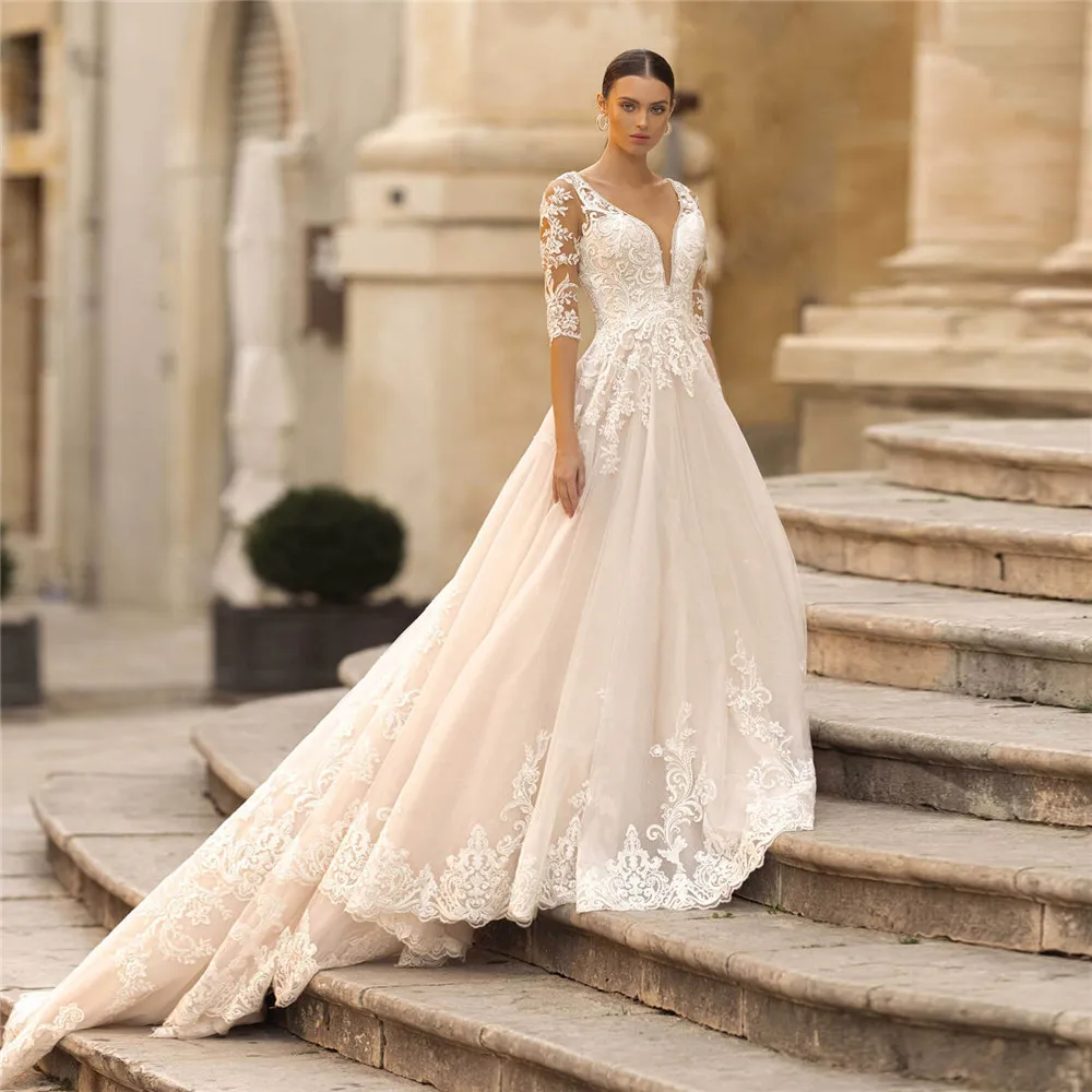 Элегантные свадебные платья трапециевидной формы с короткими рукавами и