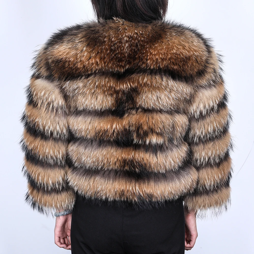 Winter Women Real Fox Fur Jacket Real Fur Warm Thicken Coat Ladies Natural Raccoon Fur Outerwears Cold-Resistant Leather Jacket