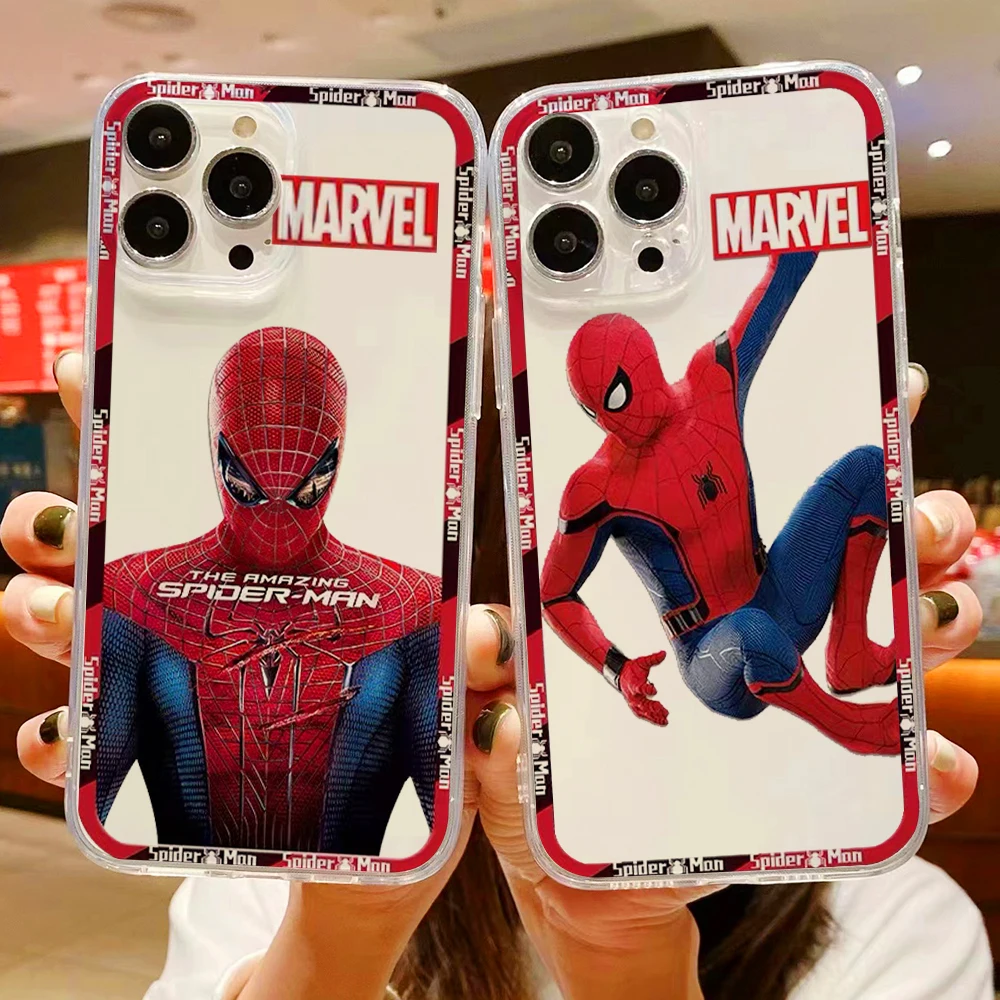 

Модный чехол для телефона Marvel Человек-паук для iPhone 11 12 14 Pro 12 13 Mini 13 Pro MAX 6 6S 7 8 Plus X XS MAX XR SE 2020, прозрачный чехол