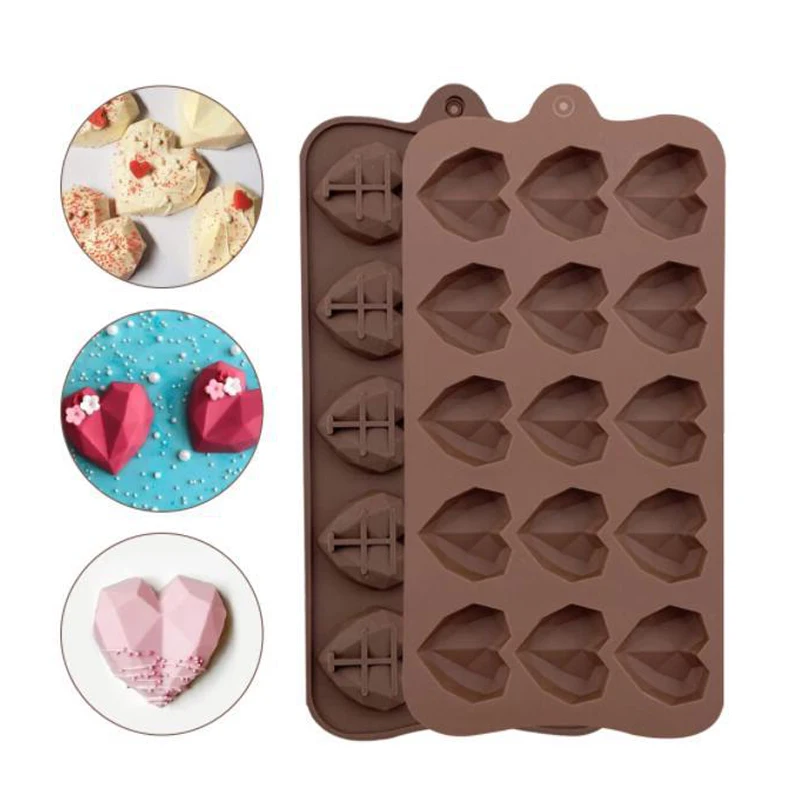 

15 Even Diamond Love Chocolate Silicone Mold Ice Cube Flip Sugar Drip Gel Cookie Mold Jelly Pudding Mold Baking Accessories