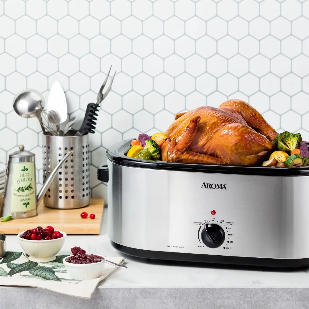 

2023 New Aroma 22 Quart Electric Roaster Oven Stainless Steel with Self-Basting Lid, ART-712SB