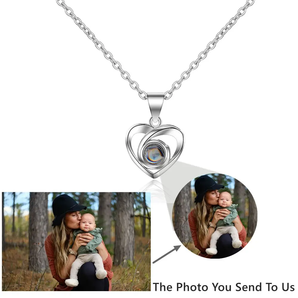 Customized Projection Photo Necklaces Personalized Photo Necklace for Women Mother Gifts Memory Collection Heart-Shaped Jewelry