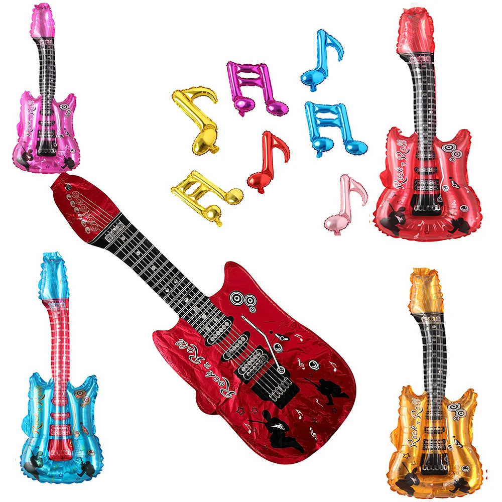 

4D 35inch Inflatable Rock Star Toy Guitar Foil Musical Note Ballon 80s 90s High School Musica Themed Carnival Party Props Favors