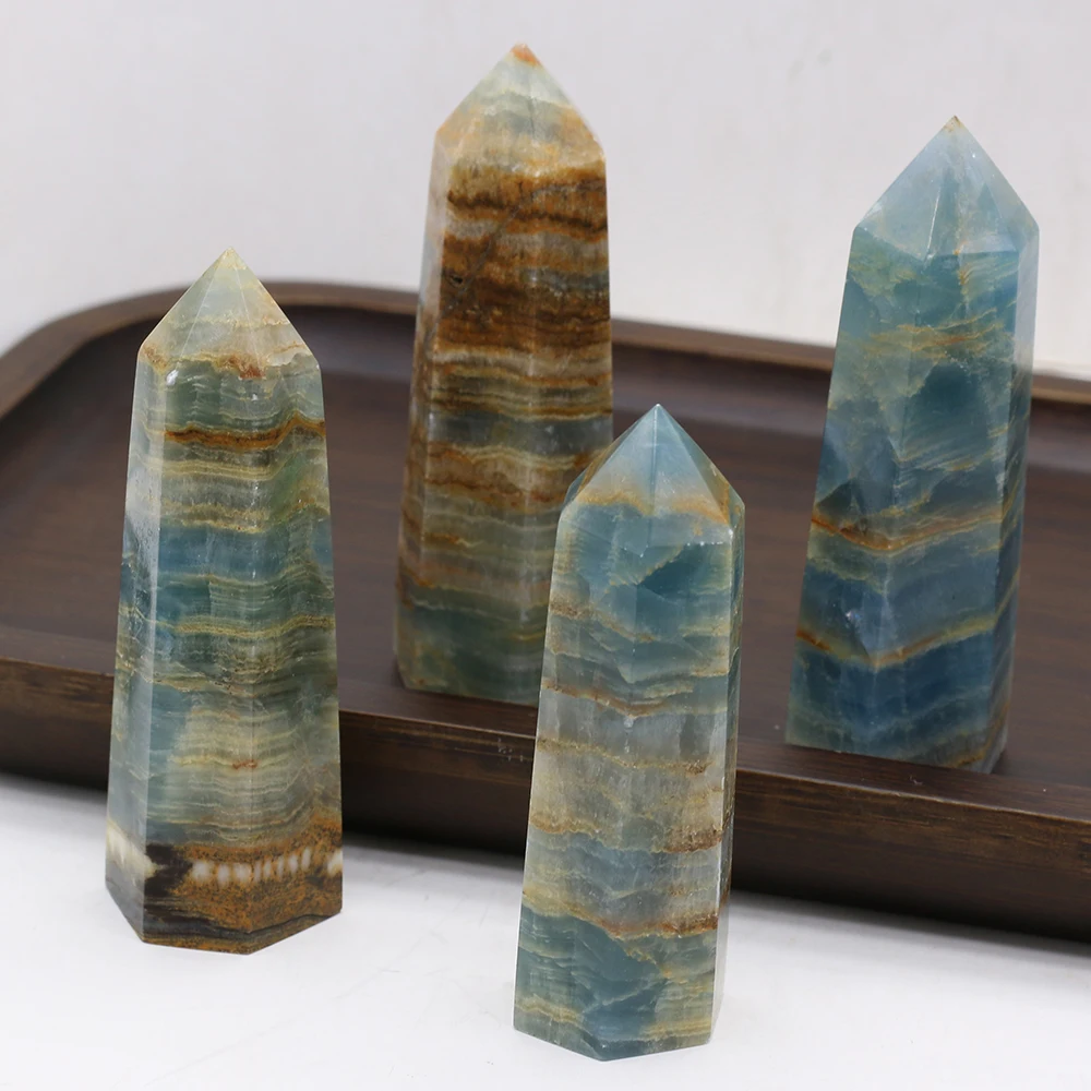 

Natural Stone Ocean Jasper Crystal Tower Hexagonal Prism Quartz Jewelry Modern Home Craft Desktop Decoration landscape Ornaments