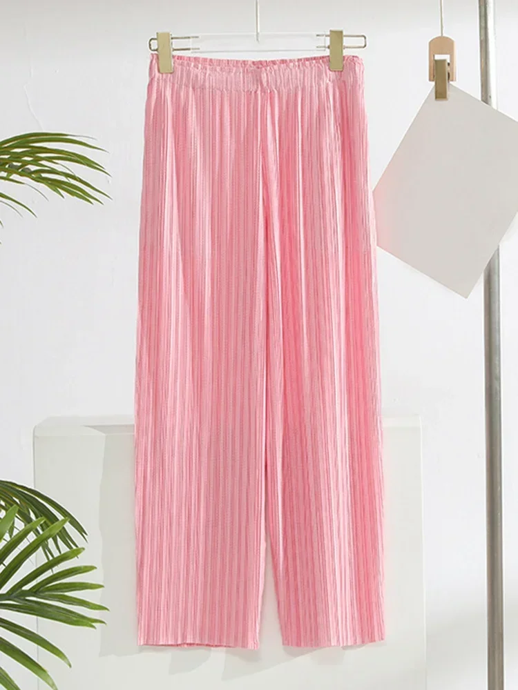 

Оригинальные плиссированные широкие брюки Miyake для женщин, модные однотонные прямые брюки с высокой талией, женская одежда, новинка 2023