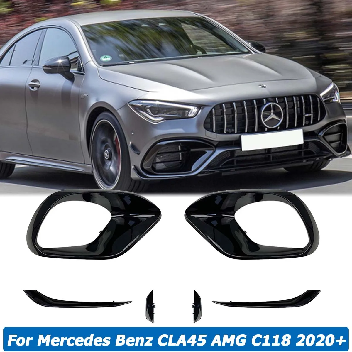 

Front Bumper Grill Air Vent Splitter Cover Body Kit For Mercedes Benz W118 C118 CLA45 AMG 2020-2021 Car Accessories Glossy Black