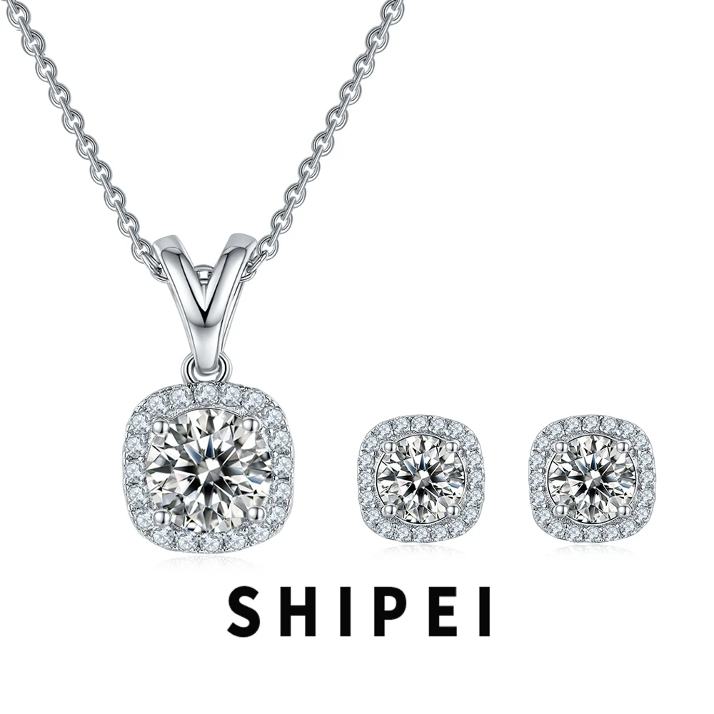 

SHIPEI 0.5-1CT D Moissanite Diamond Earrings/Pendant/Necklace Jewelry Set 100% 925 Sterling Silver Anniversary Gift Wholesale