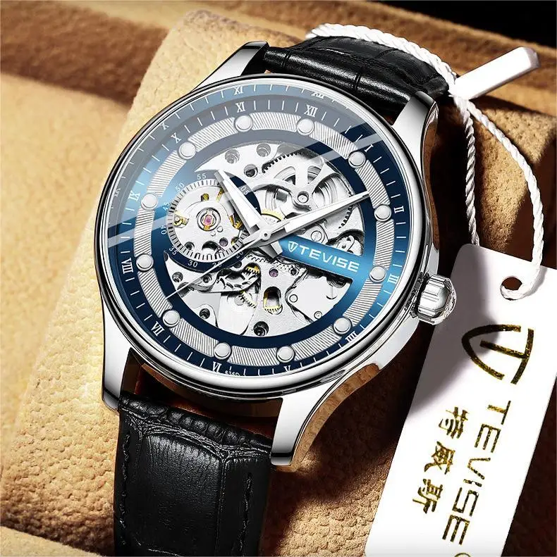 TEVISE Luxury Brand Hollow Out Tourbillon Mechanical Watches Luminous Waterproof Automatic Clock Sport Fashion Watch Men Leather