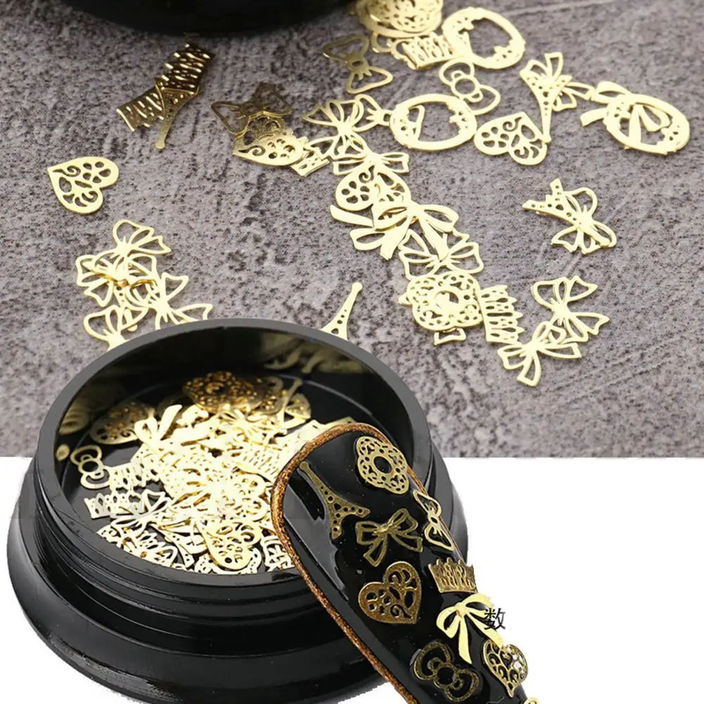 

Metal Nail Ornament Universal Metallic Nail Art Sequins Decals Shining Effect Heart Leaf Crown Flower Metal Nail Sequins