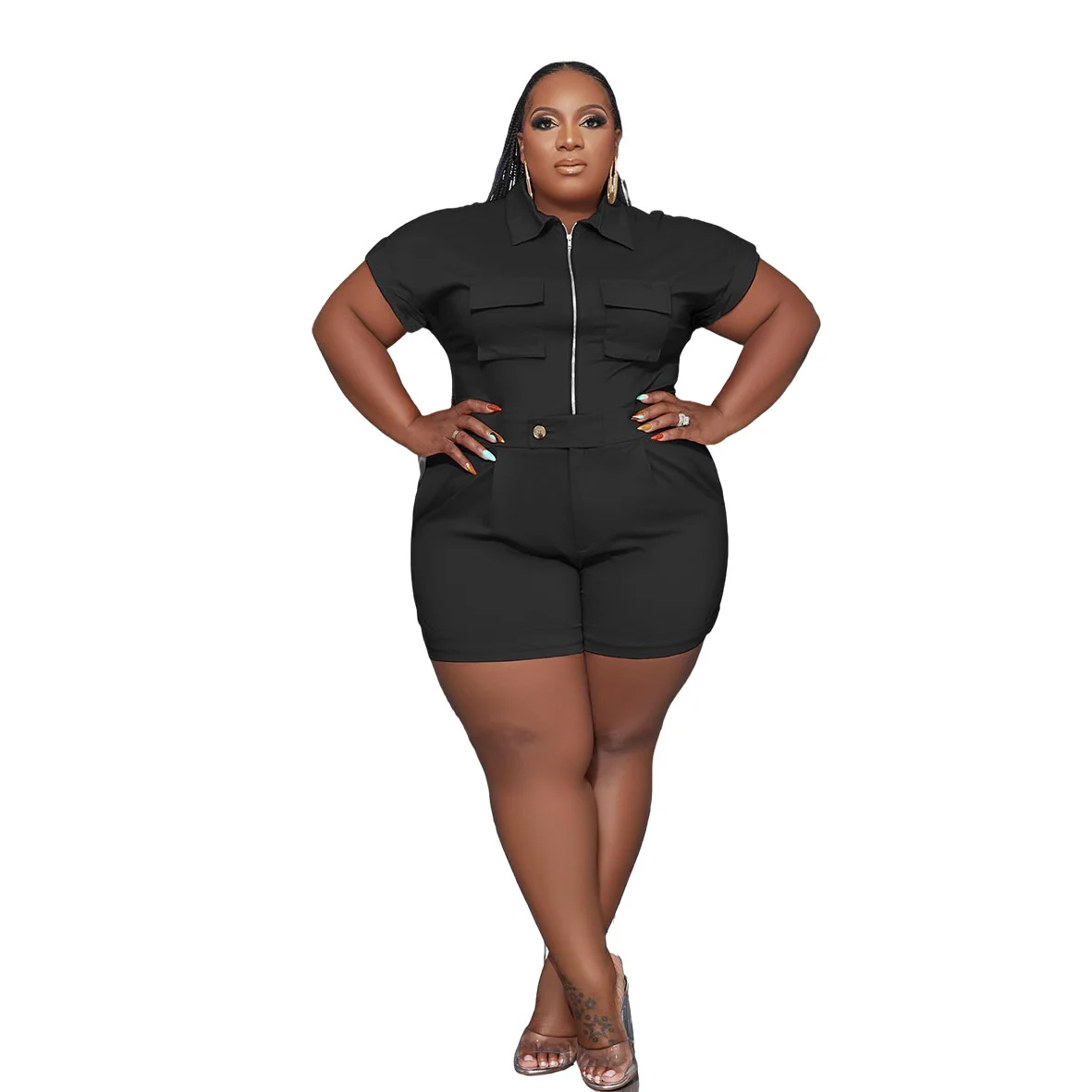 Plus Size Women Casual Shorts Two Pieces Set Fashion Pockets Turn Down Neck Short Sleeves t Shirt Sport Short 3xl 4xl 5xl 6xl