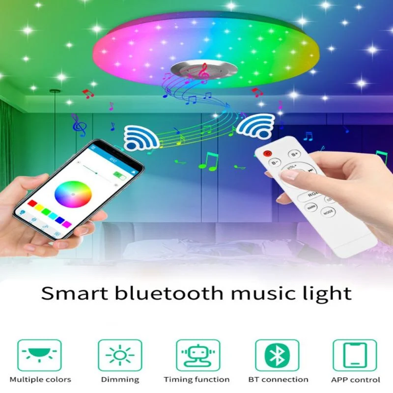 

Умный роскошный атмосферный современный RGB светодиодный потолочный светильник с дистанционным управлением через приложение Bluetooth динамик ...