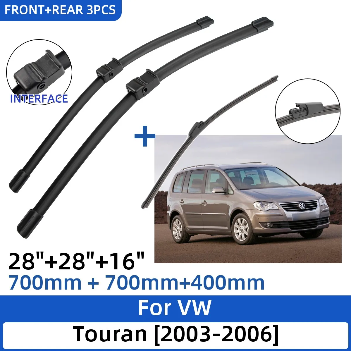 

Щетки стеклоочистителя для VW Touran, 2003-2006 дюйма, 28 + 28 + 16 дюймов, аксессуары для лобового стекла, 2004, 2005, 2006, 3 шт.