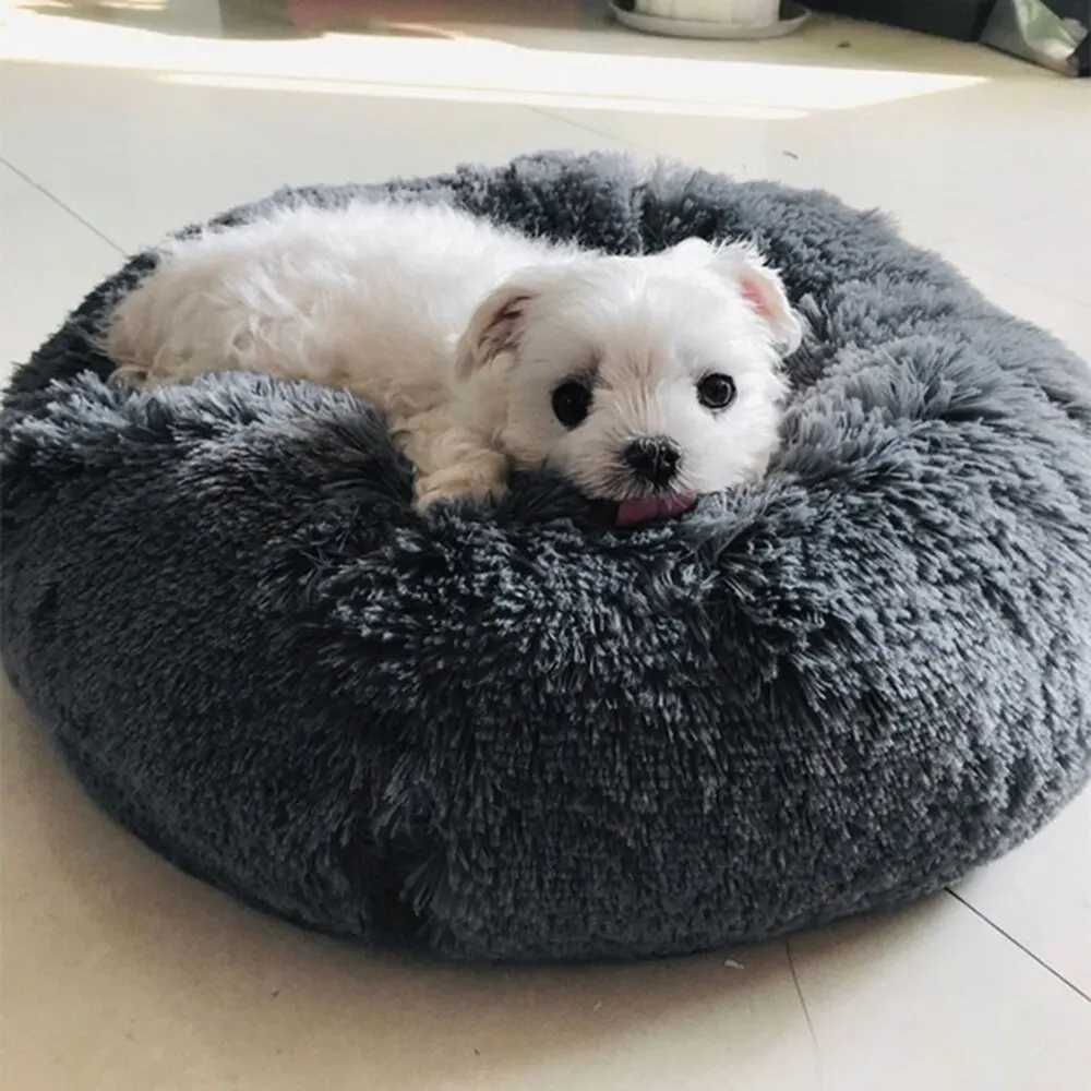 

Long Plush Dounts Dod Sofa Bed Cushion Calming Beds Hondenmand Pet Kennel Super Soft Fluffy Comfortable for Large Cat Dog House