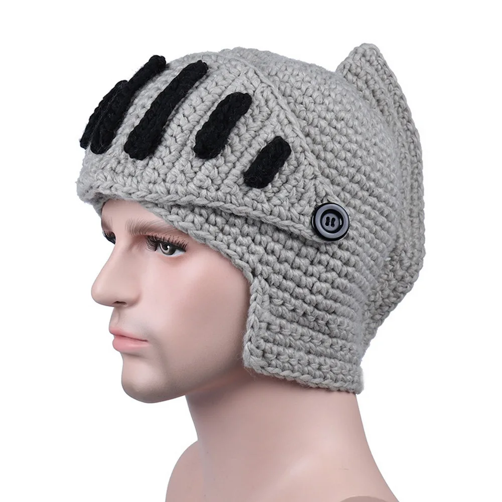 Winter Men Knitted Hat Earflap Male Cap Gladiator Cosplay Woolen Protect Face And Ears Solid Color Warm LF0033