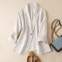 women blazer lapel basic style three quarter sleeve single button thin jacket blazer suit coat streetwear