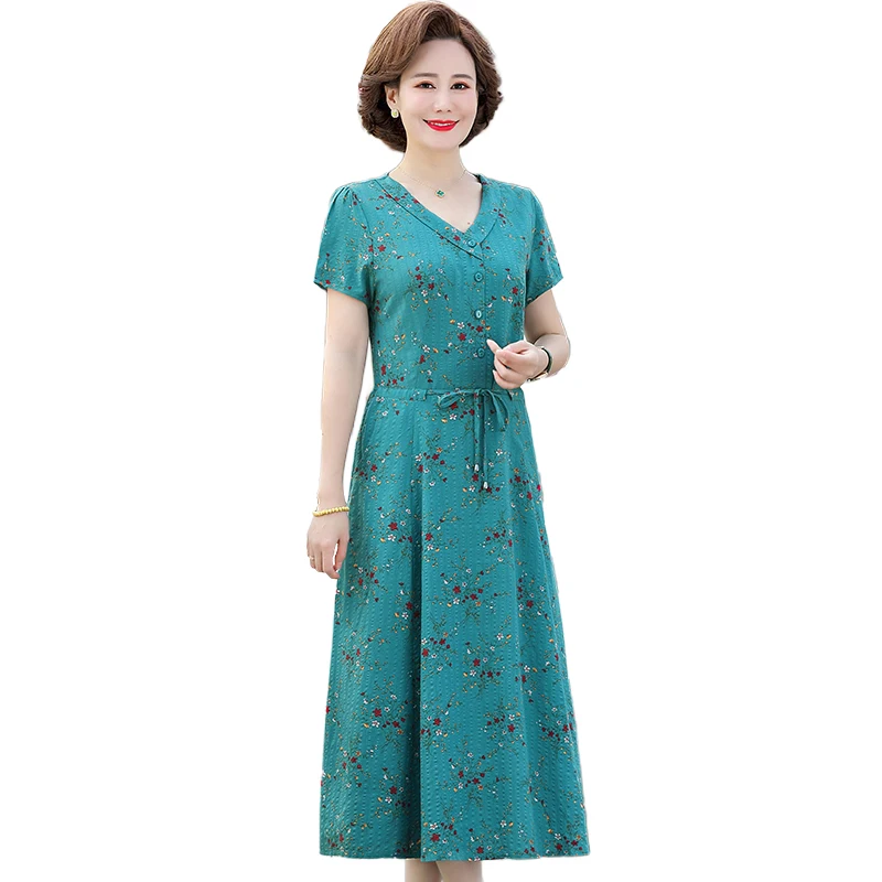 

Women Floral Cotton Vintage Midi Dresses Elegant Female Print Sundress Summer Party Bodycon Vestidos 5XL