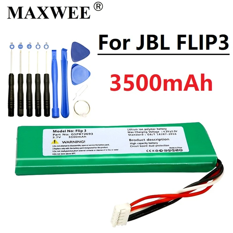 

Литий-ионный аккумулятор GSP872693 01 для JBL Flip 3, 3,7 в, 3500 мАч, замена инструмента для ремонта