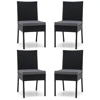 Costway Set of 4 Patio Rattan Wicker Dining Chairs Set Cushioned Seat Backrest