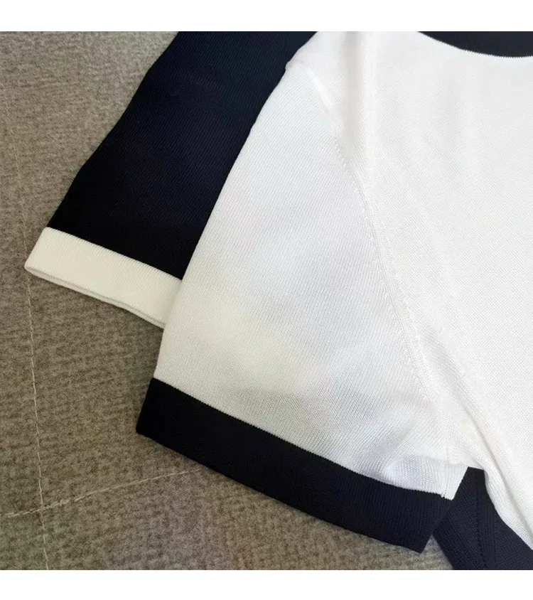 

Women T-shirt New Print Hot Drill Skates Letter Knitted Short-sleeved 100% Silk Tops
