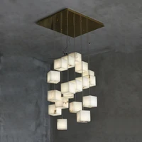 rubiks cube marble home decoration gold led chandelier lighting hanging lamps 2022 new trend lustre para sala estar for foyer