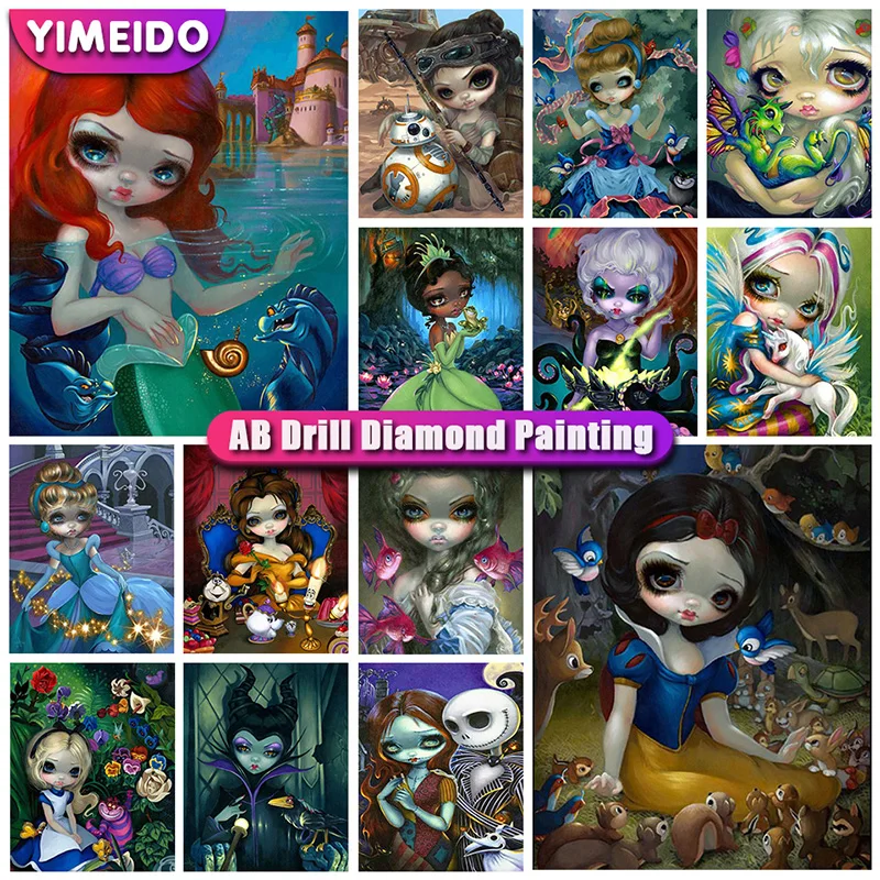 

disney AB Diamond Painting Skull girls Picture Rhinestones Full Diamond Mosaic Embroidery cartoon Cross Stitch Kits Home Decor