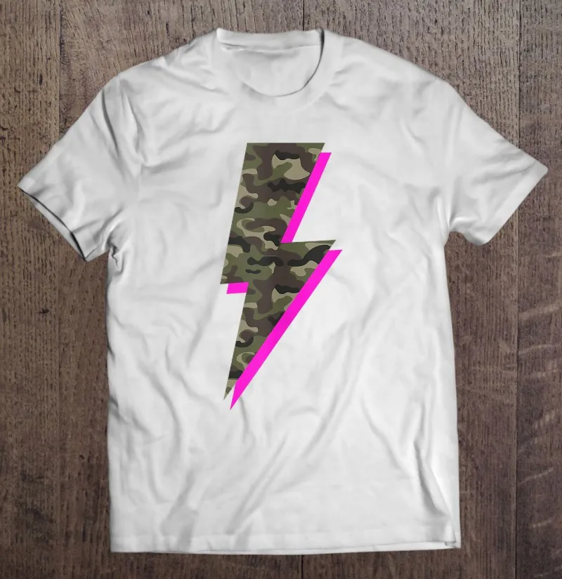 

Lightning Bolt Camo Hot Pink Camouflage Graphic Print 2 T Shirt Hip Hop Print T Shirt Men's Shirt Men's T-Shirts Cotton Men