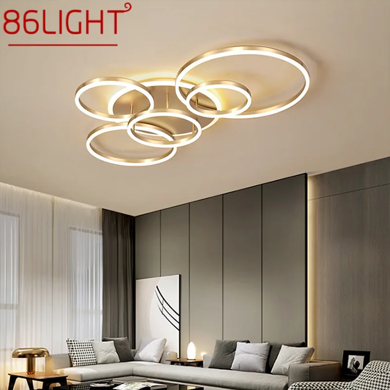 

86LIGHT Nordic Ceiling Lamps Creative Vintage LED Gold Round Light Fixtures For Modern Home Living Room Bedroom Decor