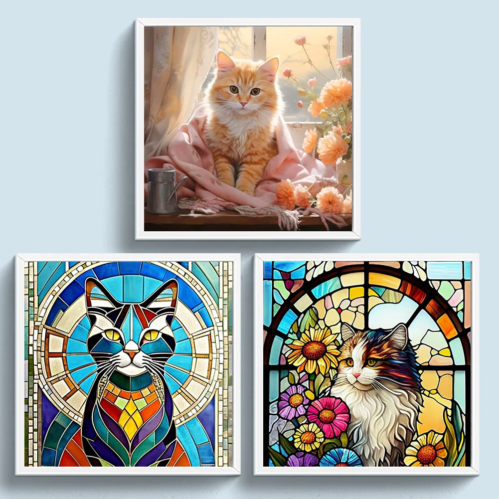 5D DIY Полный круглый дрель Алмазная картина Животное Кошка Комплект украшения