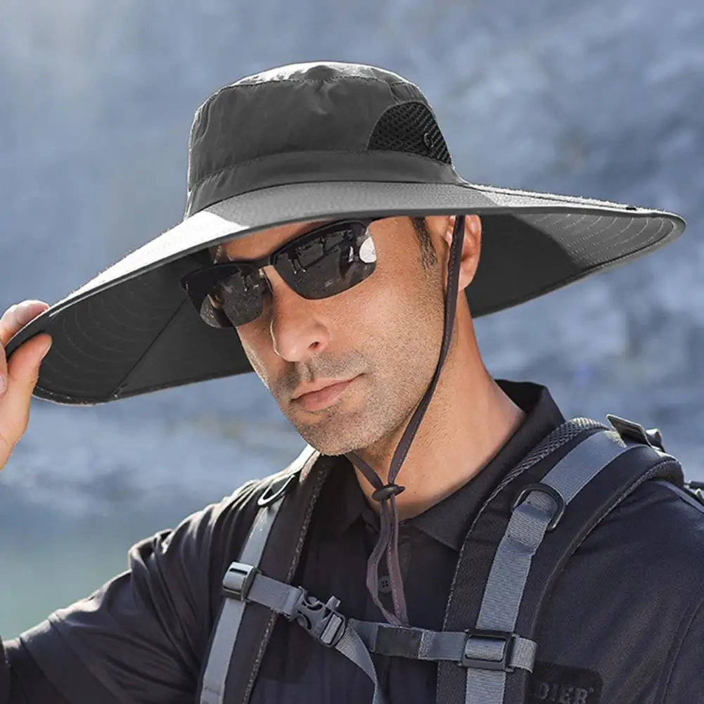

Fishing Hat Quick Dry Adjustable Drawstring Wide Brim Super Soft Anti-UV Polyester Breathable Men Mountaineering Cap For Outdoor
