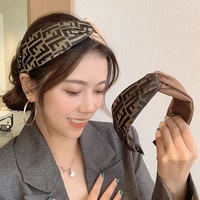 woman retro french letters broad side hairband 2022 new cross knotted pressed hair wide headband headdress girl hair accessories