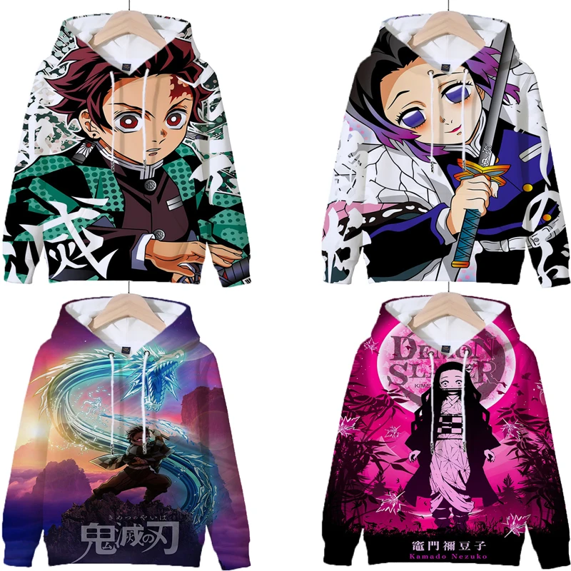 

Kids Anime Hoodies Kimetsu no Yaiba Sweatshirt Girls Boys Demon Slayer Pullover Tops Sudadera Teenager Casual Streetwear Clothes